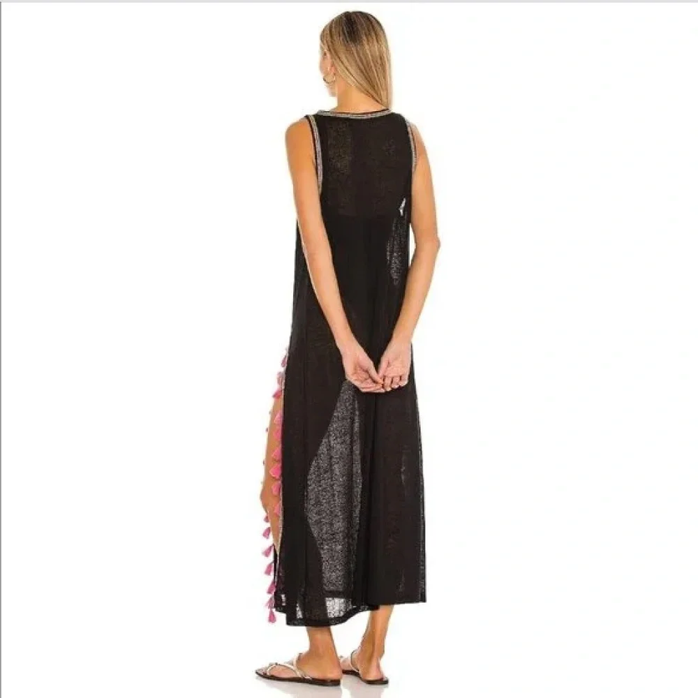 Pitusa Black Tassel Slit Maxi Dress XS/S Resort Beach Cover Up - Picture 8 of 8